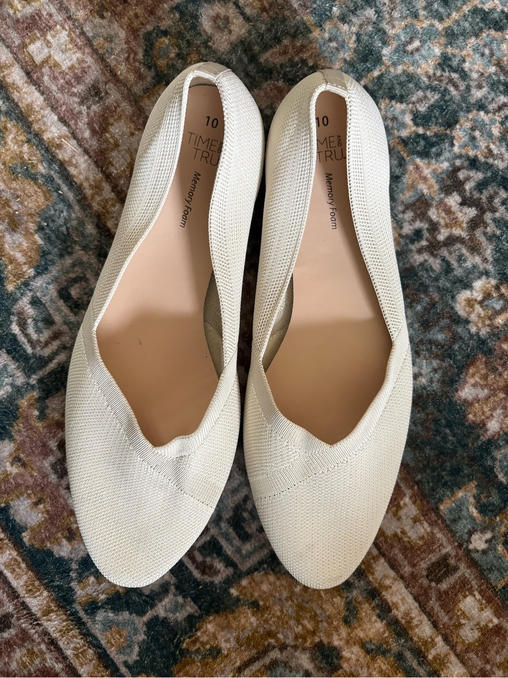 Time and Tru Ivory Knit Memory Foam Slip-On Flats